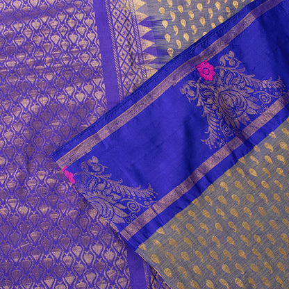 Sanskriti Vintage Saree Blue Blend Cotton Brocade Zari Handwoven Sari 5+YD Craft