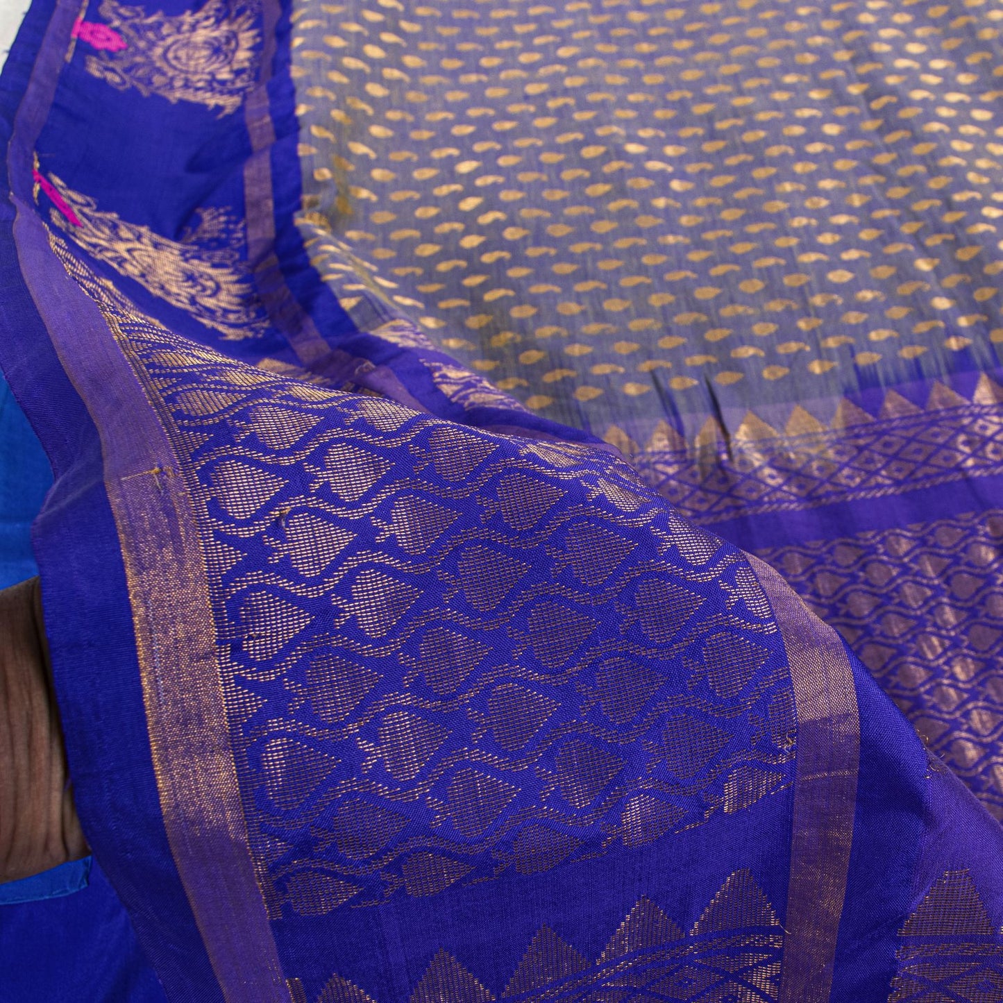 Sanskriti Vintage Saree Blue Blend Cotton Brocade Zari Handwoven Sari 5+YD Craft