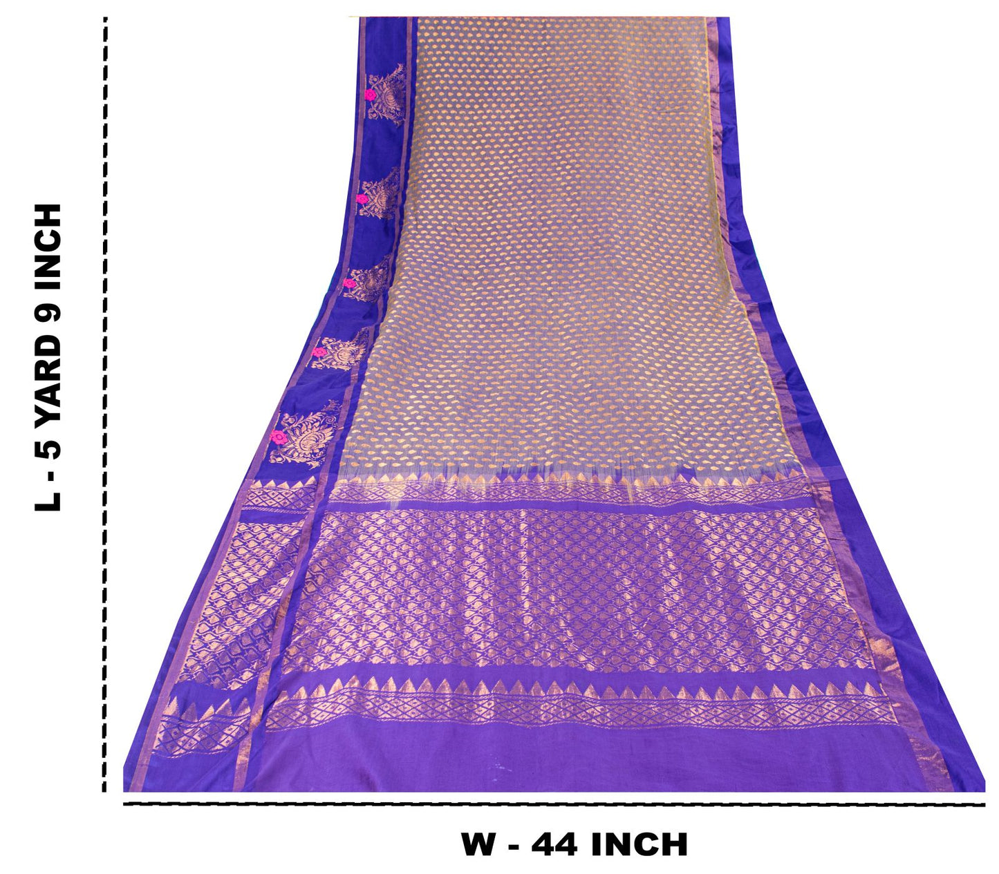 Sanskriti Vintage Saree Blue Blend Cotton Brocade Zari Handwoven Sari 5+YD Craft