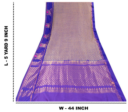 Sanskriti Vintage Saree Blue Blend Cotton Brocade Zari Handwoven Sari 5+YD Craft