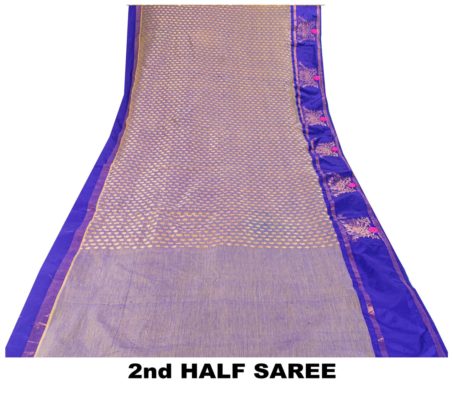 Sanskriti Vintage Saree Blue Blend Cotton Brocade Zari Handwoven Sari 5+YD Craft