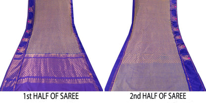 Sanskriti Vintage Saree Blue Blend Cotton Brocade Zari Handwoven Sari 5+YD Craft
