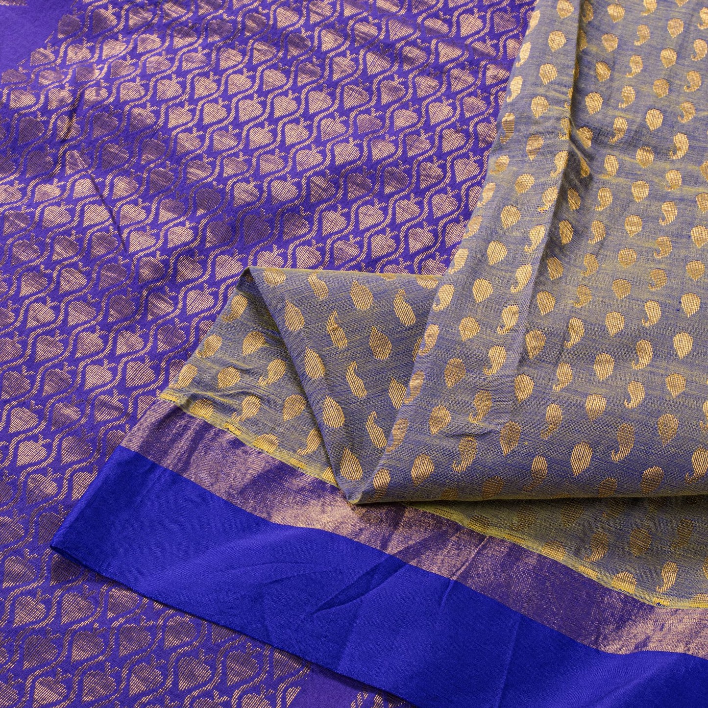 Sanskriti Vintage Saree Blue Blend Cotton Brocade Zari Handwoven Sari 5+YD Craft