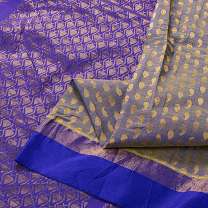 Sanskriti Vintage Saree Blue Blend Cotton Brocade Zari Handwoven Sari 5+YD Craft