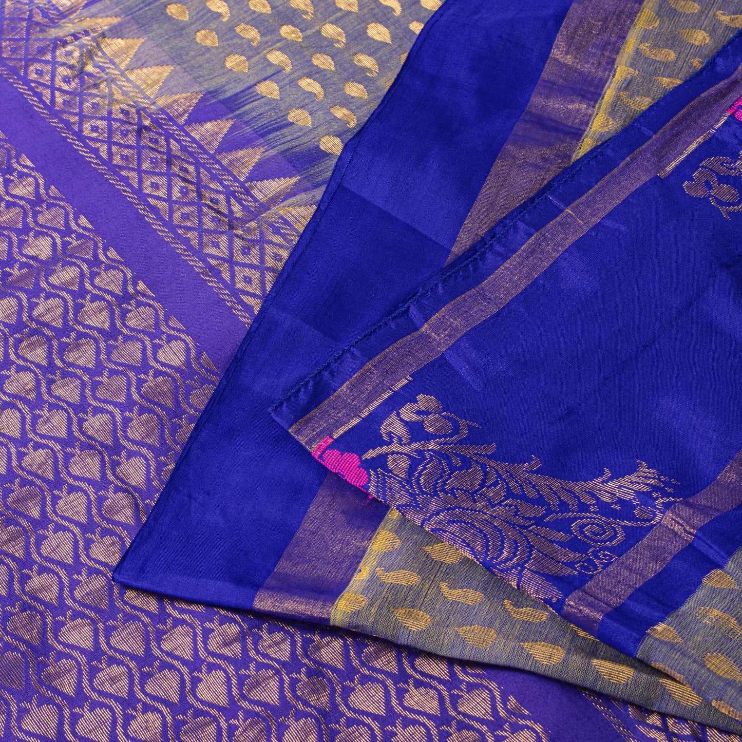 Sanskriti Vintage Saree Blue Blend Cotton Brocade Zari Handwoven Sari 5+YD Craft