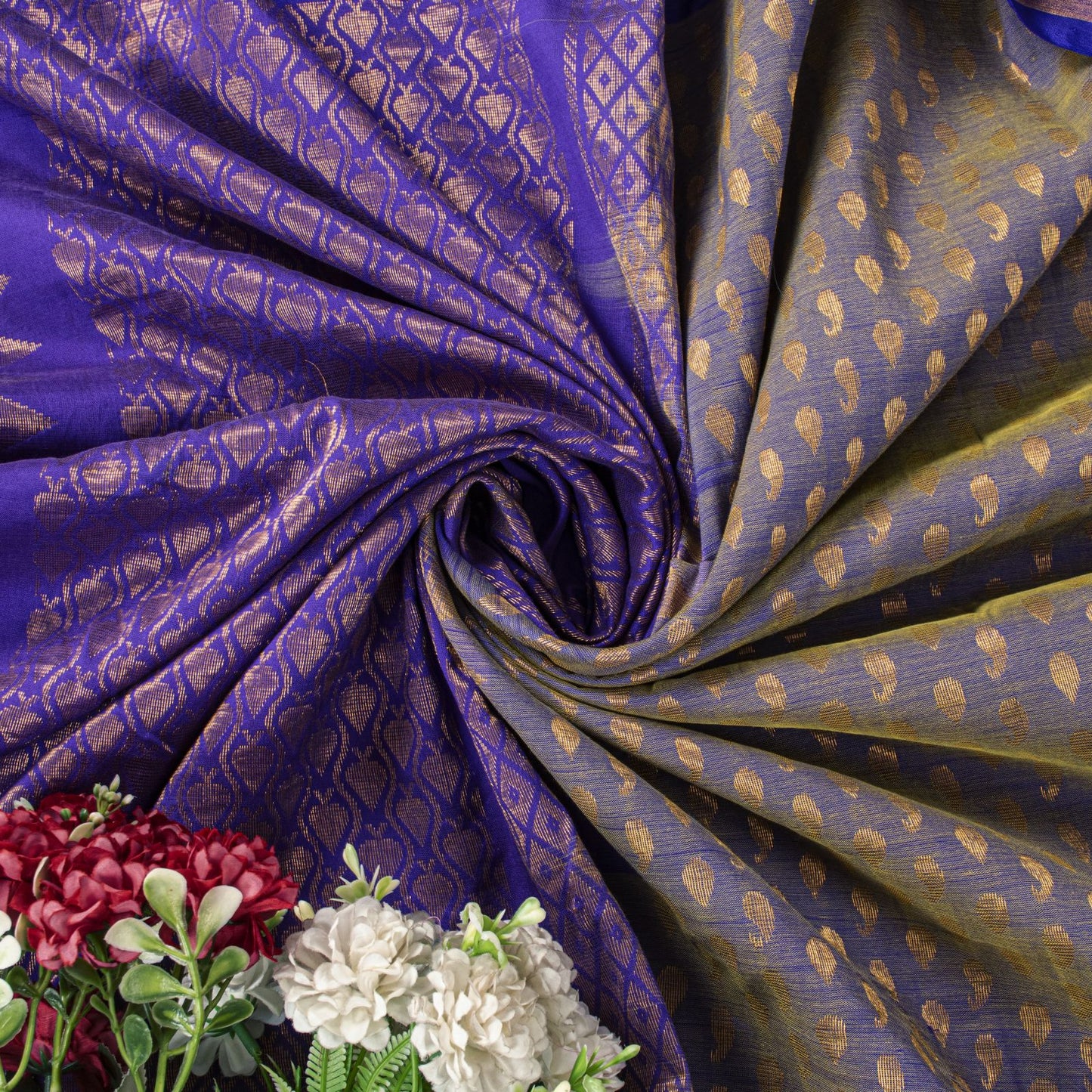 Sanskriti Vintage Saree Blue Blend Cotton Brocade Zari Handwoven Sari 5+YD Craft