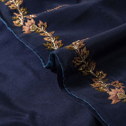 Sanskriti Vintage Saree Blue Pure Crepe Silk Wedding Hand Embroidery Sari 5.5+YD