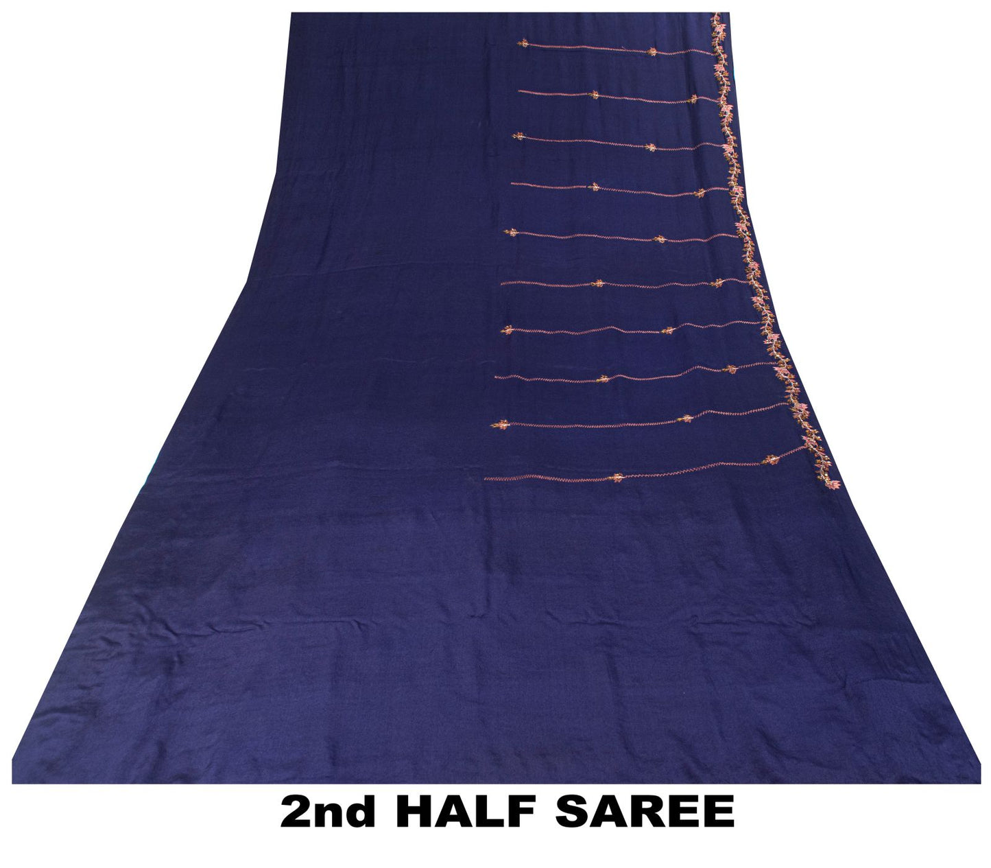 Sanskriti Vintage Saree Blue Pure Crepe Silk Wedding Hand Embroidery Sari 5.5+YD