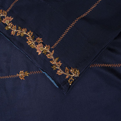 Sanskriti Vintage Saree Blue Pure Crepe Silk Wedding Hand Embroidery Sari 5.5+YD