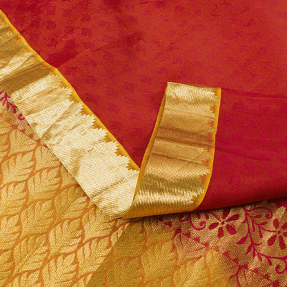 Sanskriti Vintage Pink Cotton Silk Kanjivaram Saree Fabric Hand Woven Zari Sari