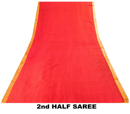 Sanskriti Vintage Pink Cotton Silk Kanjivaram Saree Fabric Hand Woven Zari Sari