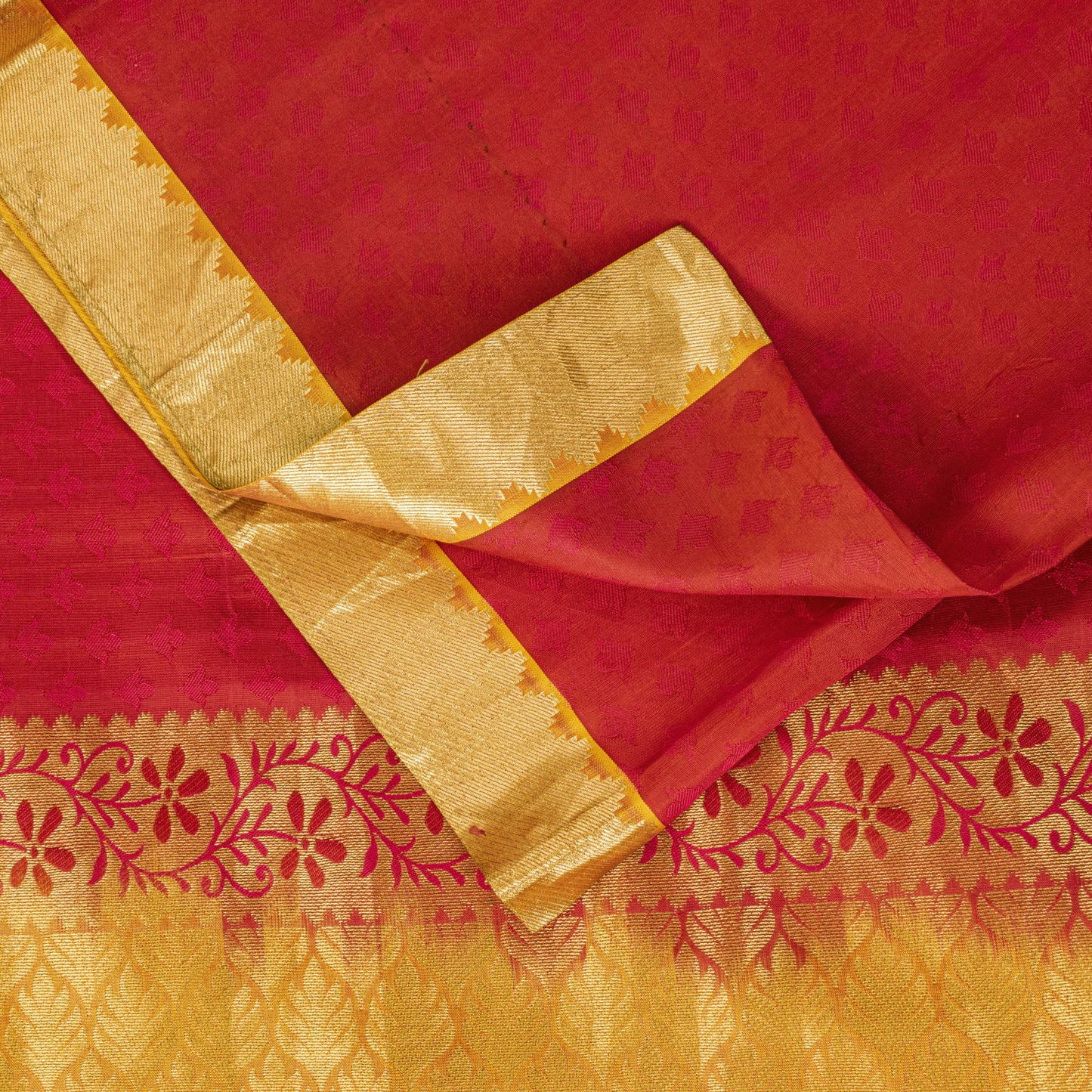 Sanskriti Vintage Pink Cotton Silk Kanjivaram Saree Fabric Hand Woven Zari Sari