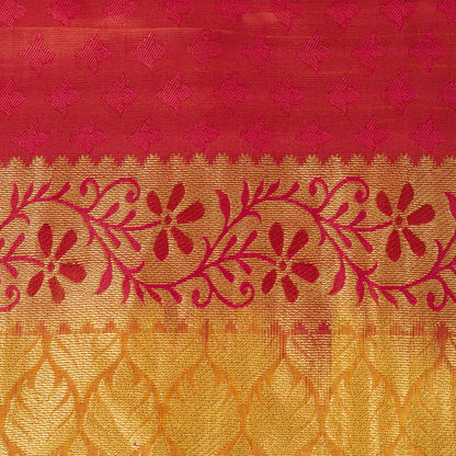 Sanskriti Vintage Pink Cotton Silk Kanjivaram Saree Fabric Hand Woven Zari Sari