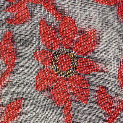 Sanskriti Vintage Saree Gray-Red Blend Cotton Jamdani Woven West Bengal 5.5YSari