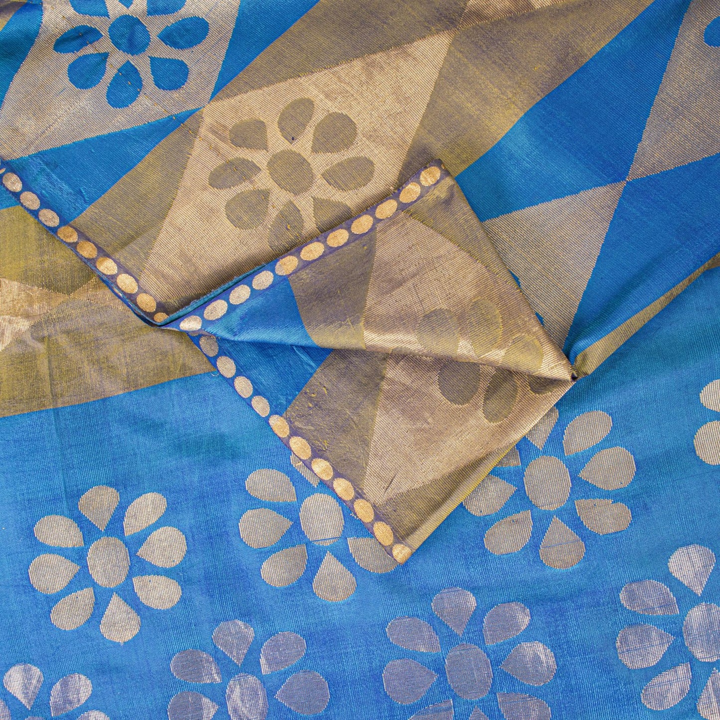 Sanskriti Vintage Saree Blue Pure Silk Brocade Zari Hand Woven Sari 5.5+YD Craft