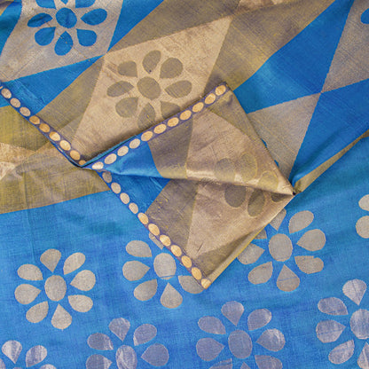 Sanskriti Vintage Saree Blue Pure Silk Brocade Zari Hand Woven Sari 5.5+YD Craft