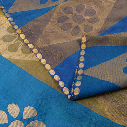 Sanskriti Vintage Saree Blue Pure Silk Brocade Zari Hand Woven Sari 5.5+YD Craft
