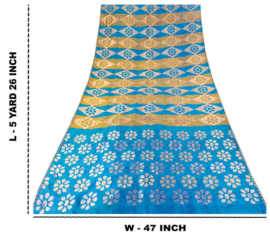 Sanskriti Vintage Saree Blue Pure Silk Brocade Zari Hand Woven Sari 5.5+YD Craft