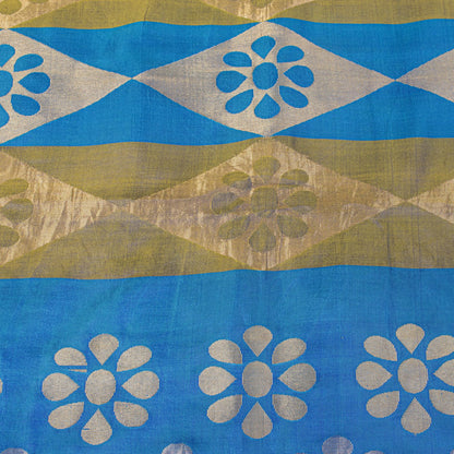 Sanskriti Vintage Saree Blue Pure Silk Brocade Zari Hand Woven Sari 5.5+YD Craft