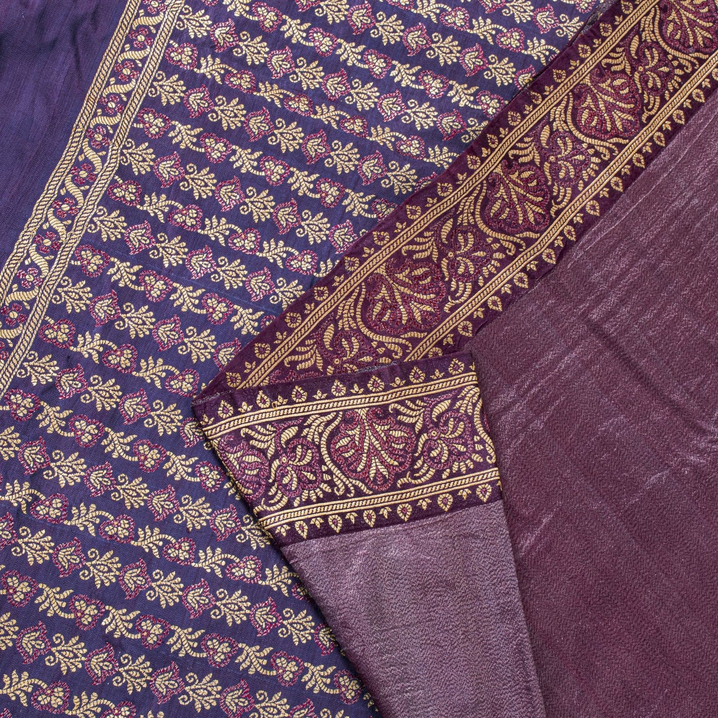 Sanskriti Vintage Saree 100%Pure Silk Violet Hand Woven Sari 5.5+YD Craft Fabric