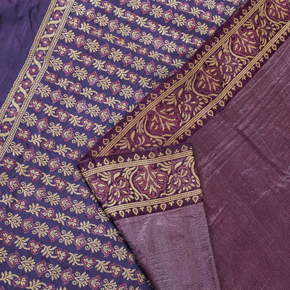 Sanskriti Vintage Saree 100%Pure Silk Violet Hand Woven Sari 5.5+YD Craft Fabric
