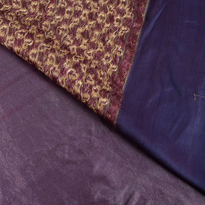 Sanskriti Vintage Saree 100%Pure Silk Violet Hand Woven Sari 5.5+YD Craft Fabric