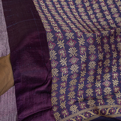 Sanskriti Vintage Saree 100%Pure Silk Violet Hand Woven Sari 5.5+YD Craft Fabric