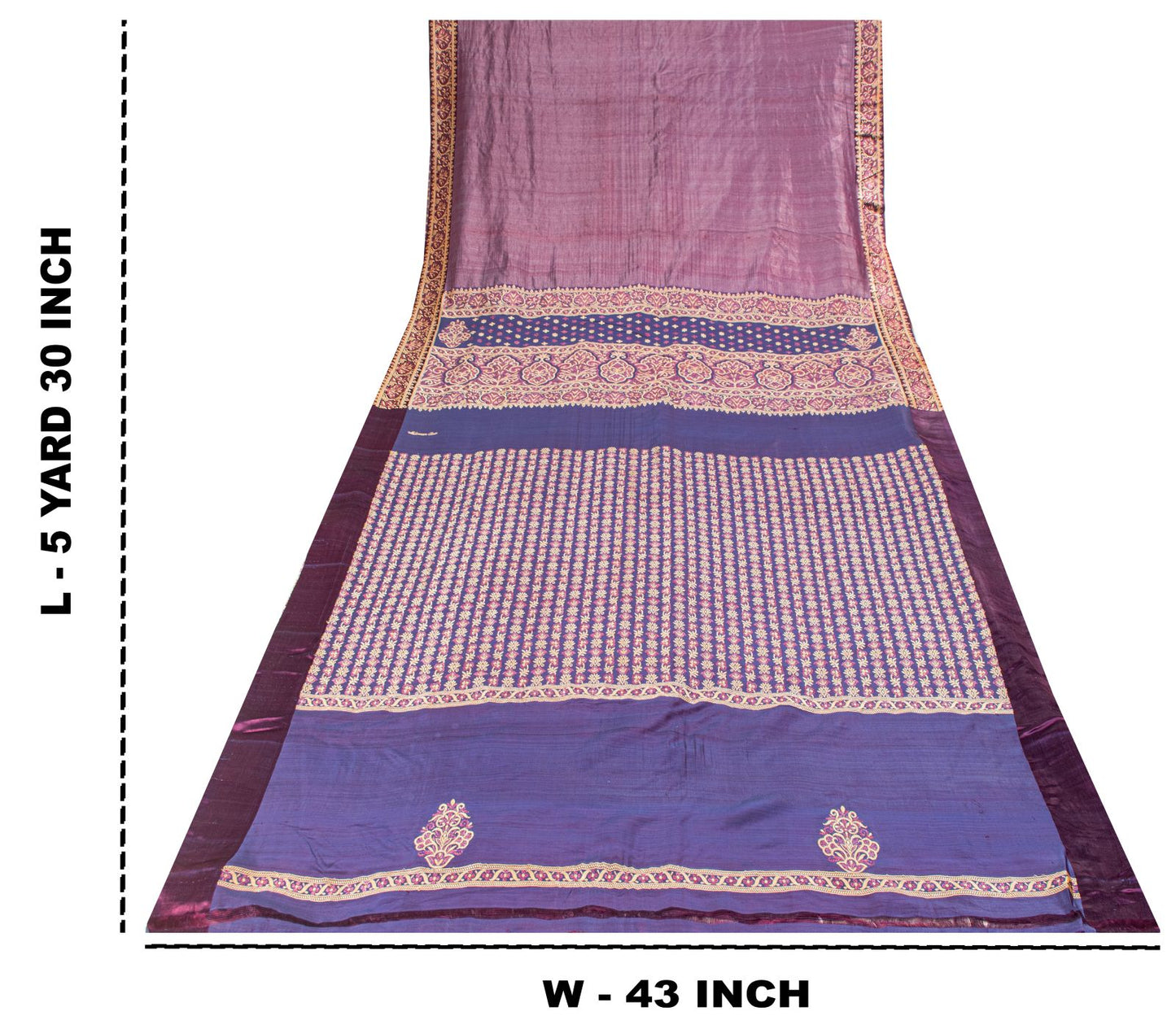 Sanskriti Vintage Saree 100%Pure Silk Violet Hand Woven Sari 5.5+YD Craft Fabric