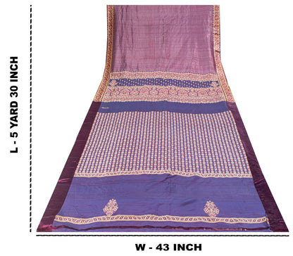 Sanskriti Vintage Saree 100%Pure Silk Violet Hand Woven Sari 5.5+YD Craft Fabric