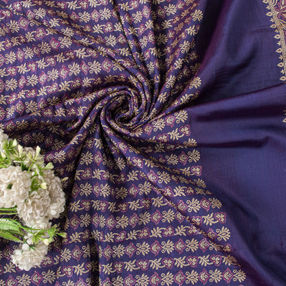 Sanskriti Vintage Saree 100%Pure Silk Violet Hand Woven Sari 5.5+YD Craft Fabric