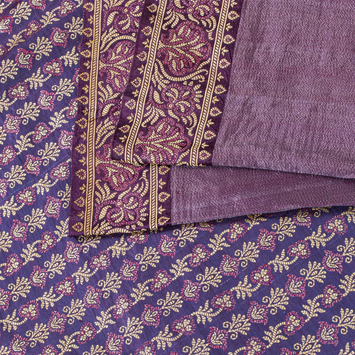 Sanskriti Vintage Saree 100%Pure Silk Violet Hand Woven Sari 5.5+YD Craft Fabric