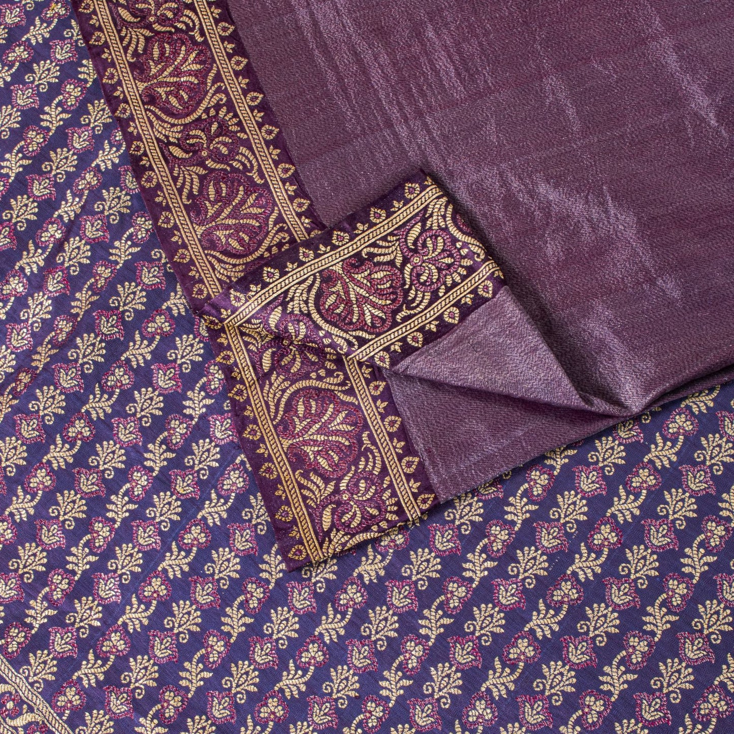 Sanskriti Vintage Saree 100%Pure Silk Violet Hand Woven Sari 5.5+YD Craft Fabric