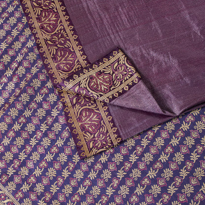 Sanskriti Vintage Saree 100%Pure Silk Violet Hand Woven Sari 5.5+YD Craft Fabric