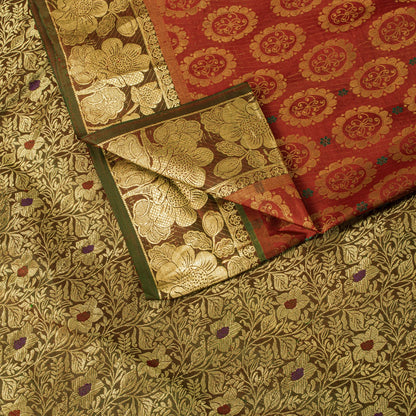 Sanskriti Vintage Saree Red Pure Silk Kanjivaram Zari Hand Woven Wedding 5YDSari