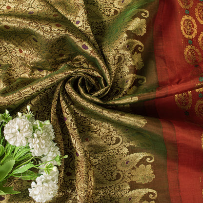 Sanskriti Vintage Saree Red Pure Silk Kanjivaram Zari Hand Woven Wedding 5YDSari