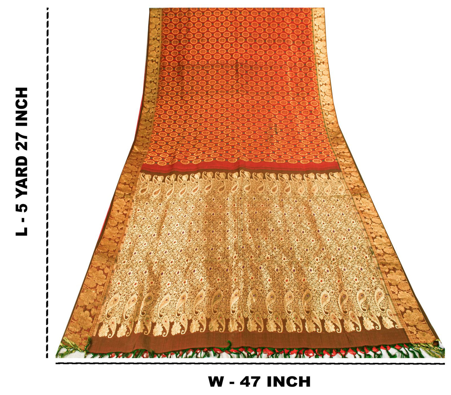 Sanskriti Vintage Saree Red Pure Silk Kanjivaram Zari Hand Woven Wedding 5YDSari