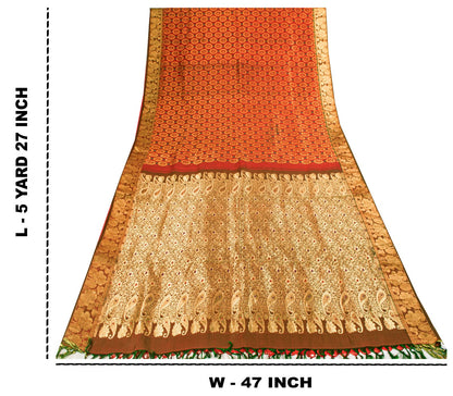 Sanskriti Vintage Saree Red Pure Silk Kanjivaram Zari Hand Woven Wedding 5YDSari