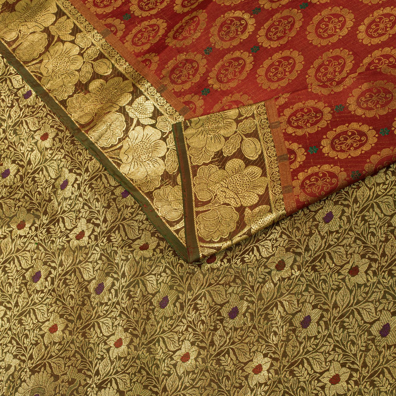 Sanskriti Vintage Saree Red Pure Silk Kanjivaram Zari Hand Woven Wedding 5YDSari