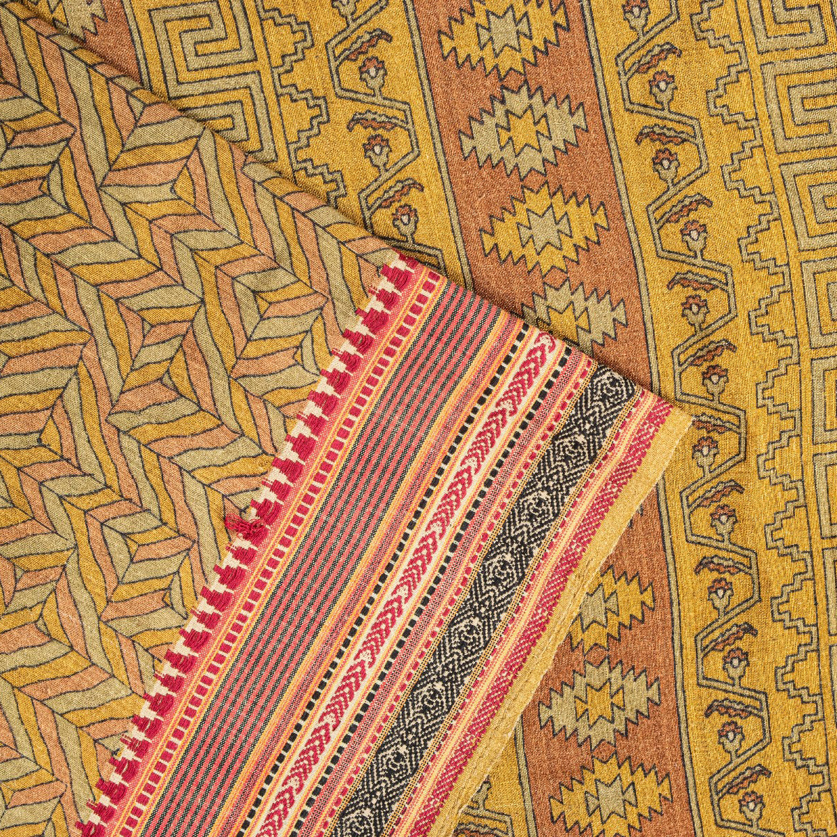 Sanskriti Vintage Saree Green Pure Silk Aasame Border Geometric Print Sari 5.5YD