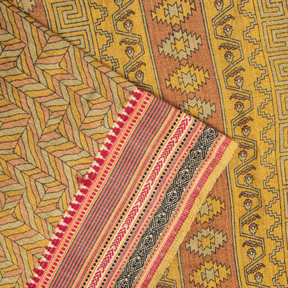 Sanskriti Vintage Saree Green Pure Silk Aasame Border Geometric Print Sari 5.5YD
