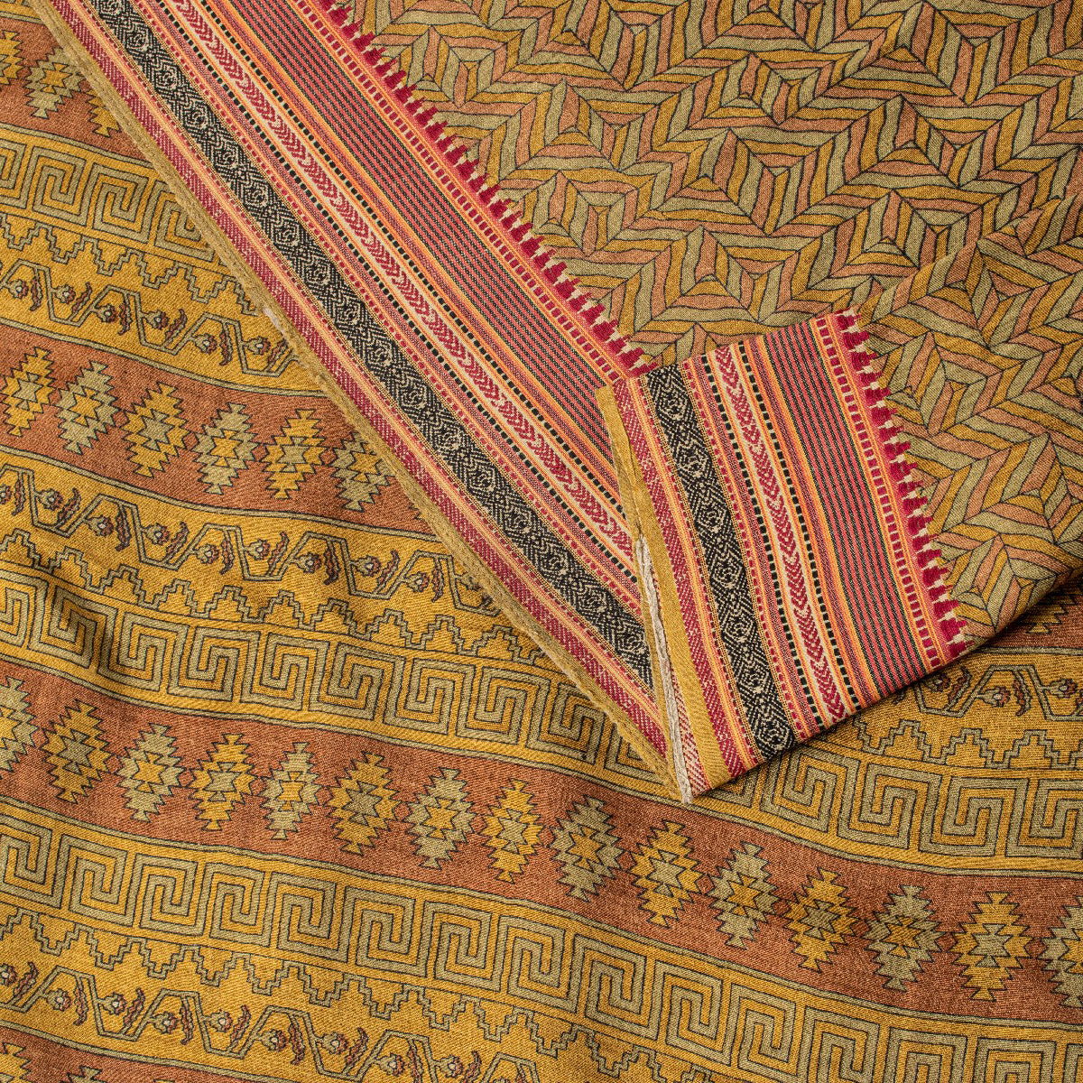 Sanskriti Vintage Saree Green Pure Silk Aasame Border Geometric Print Sari 5.5YD