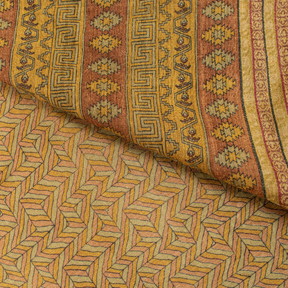 Sanskriti Vintage Saree Green Pure Silk Aasame Border Geometric Print Sari 5.5YD