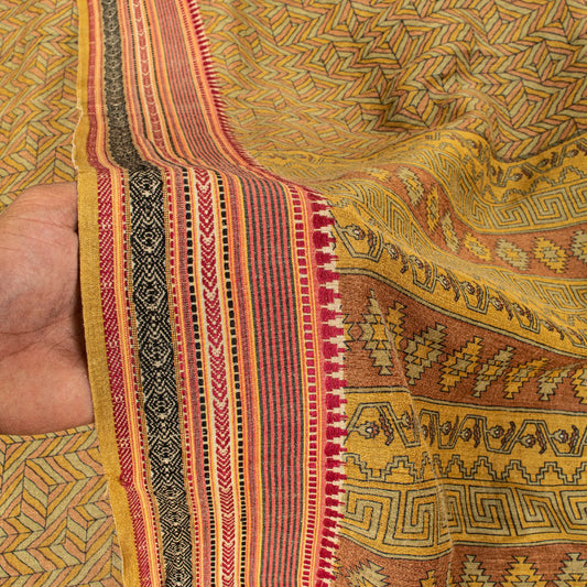 Sanskriti Vintage Saree Green Pure Silk Aasame Border Geometric Print Sari 5.5YD