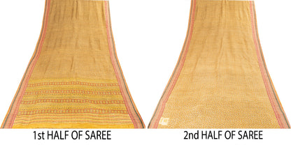 Sanskriti Vintage Saree Green Pure Silk Aasame Border Geometric Print Sari 5.5YD