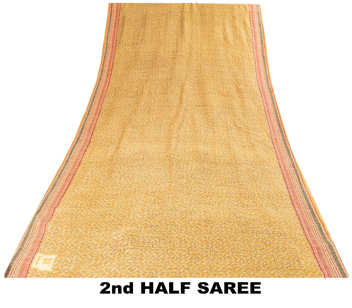Sanskriti Vintage Saree Green Pure Silk Aasame Border Geometric Print Sari 5.5YD