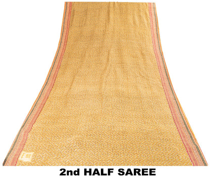 Sanskriti Vintage Saree Green Pure Silk Aasame Border Geometric Print Sari 5.5YD