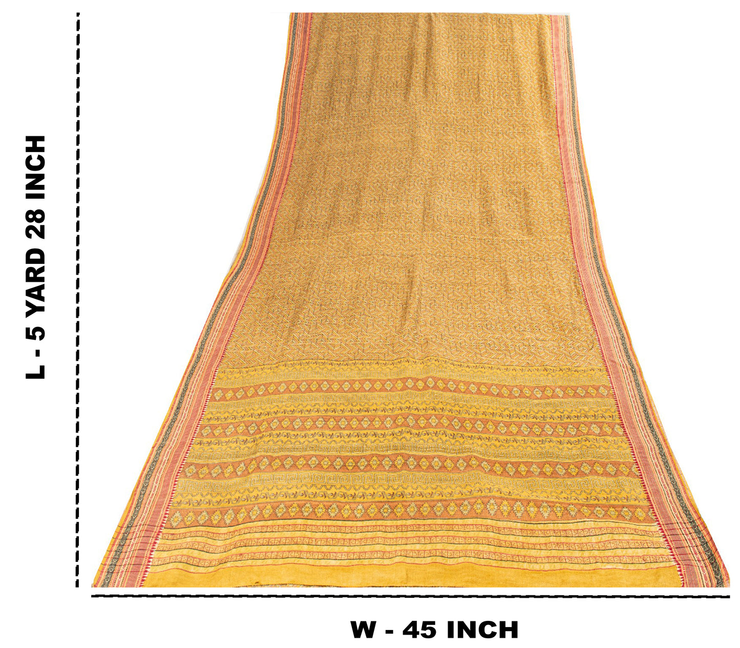 Sanskriti Vintage Saree Green Pure Silk Aasame Border Geometric Print Sari 5.5YD