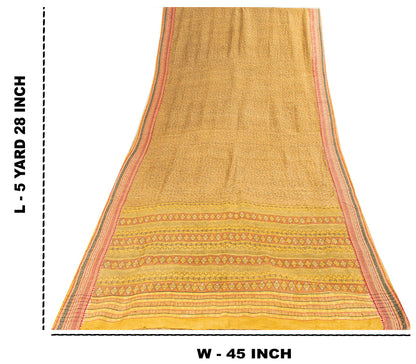 Sanskriti Vintage Saree Green Pure Silk Aasame Border Geometric Print Sari 5.5YD