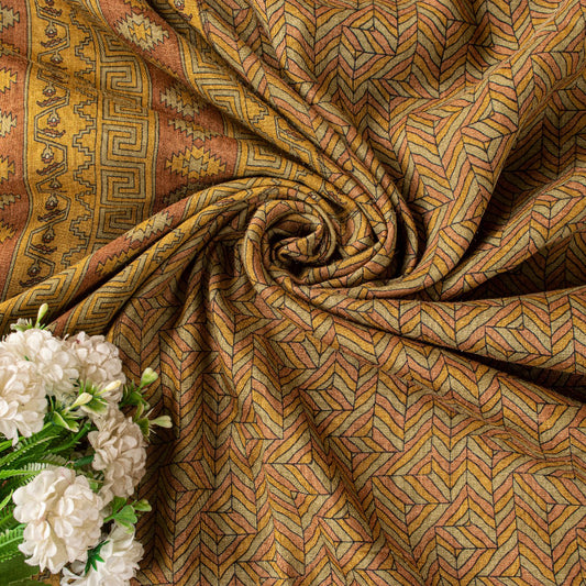 Sanskriti Vintage Saree Green Pure Silk Aasame Border Geometric Print Sari 5.5YD