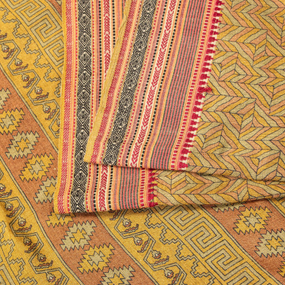 Sanskriti Vintage Saree Green Pure Silk Aasame Border Geometric Print Sari 5.5YD